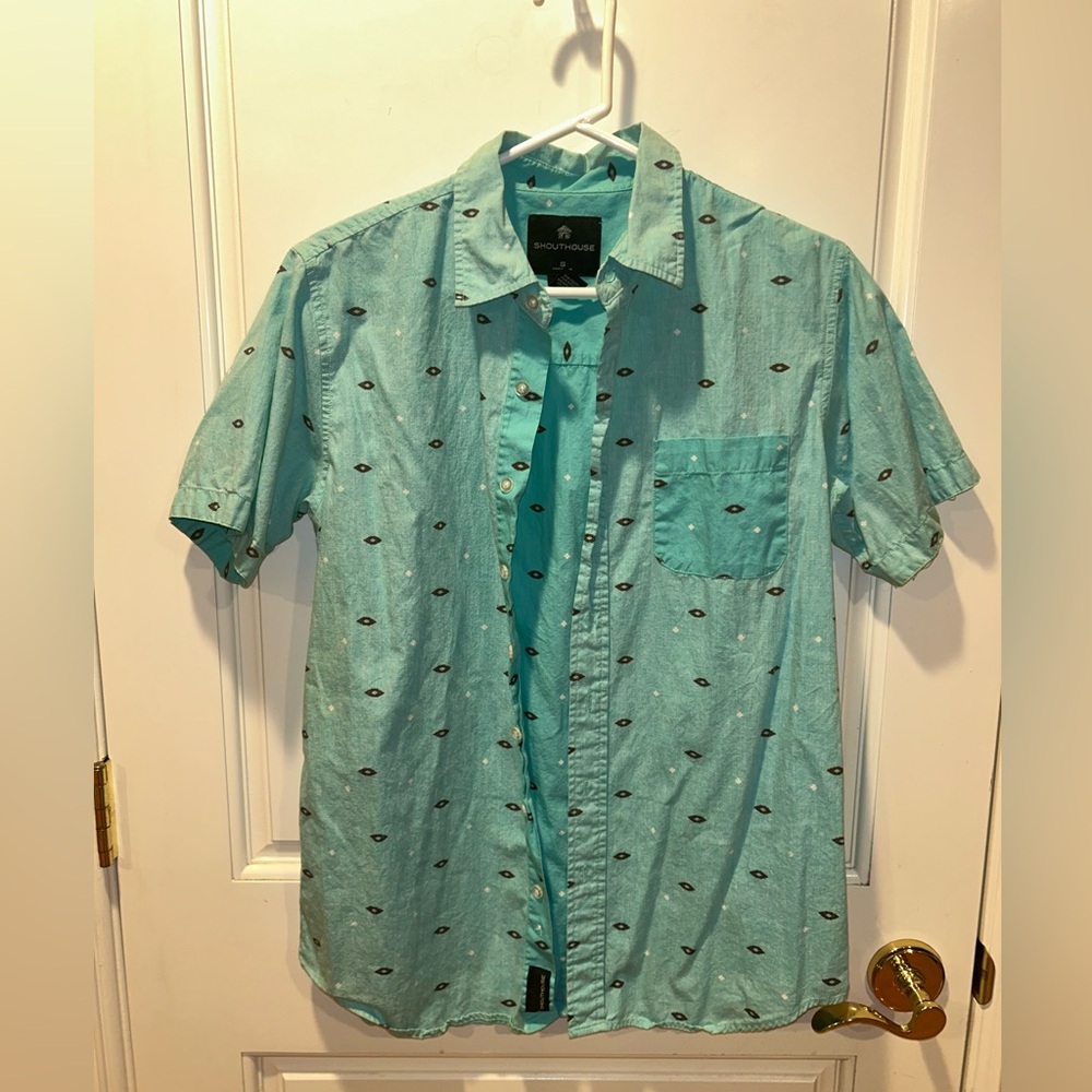 Shouthouse Mint Green/Light Blue Short Sleeve Casual Button Down Shirt Size S